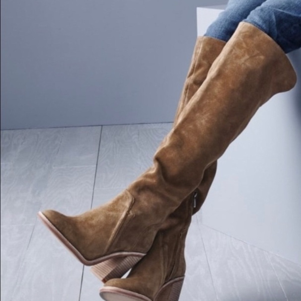 Vince C. over the knee bark colored suede boots